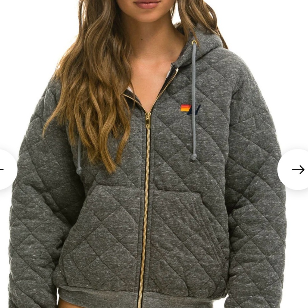Aviator Nation: QUILTED ZIP HOODIE RELAXED - HEATHER GREY